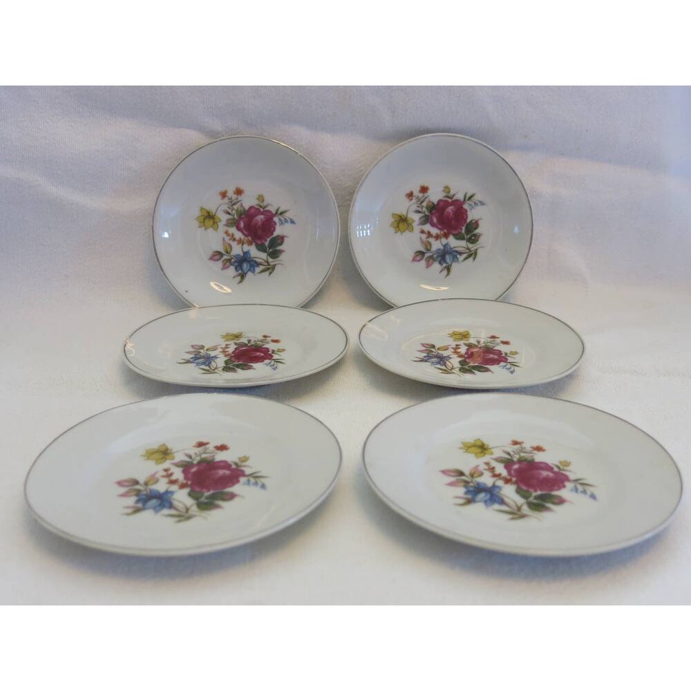 VINTAGE 1950's Grantcrest Childrens China Plates Set of 6 Roses Made In Japan